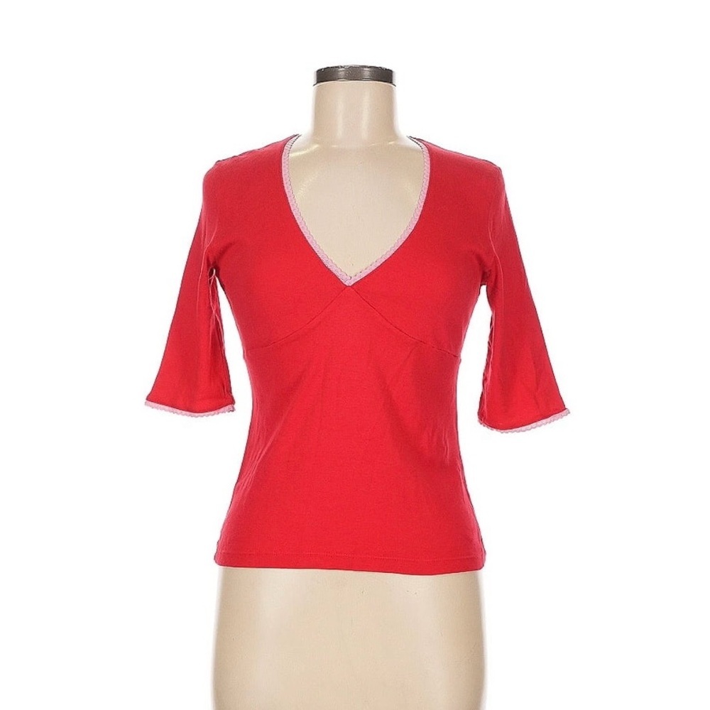 Anthropologie Red V-Neck Short Sleeve Top